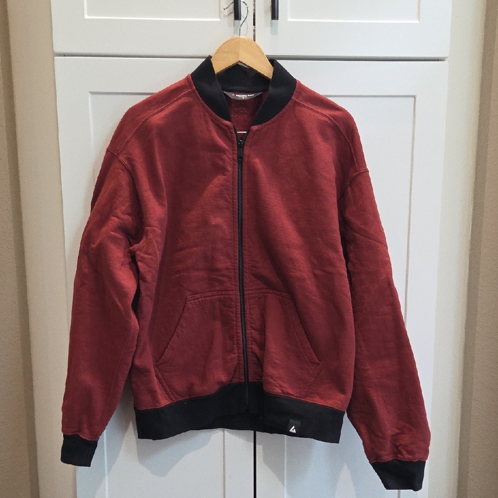 American Giant Maroon Bomber Jacket with Black Accents